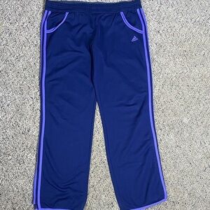 Adidas Navy Blue Yoga Pants Track Pants with Purple Accents Sz L